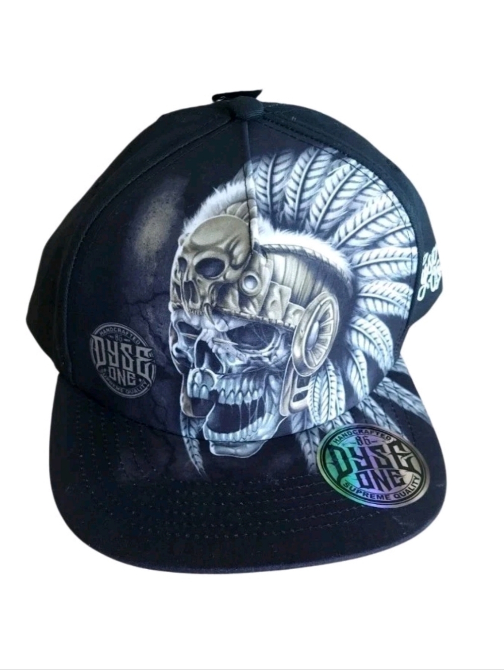 Dyse One Snapback Hat Native Warrior Skull Streetwear Handcrafted Cap OSFM New